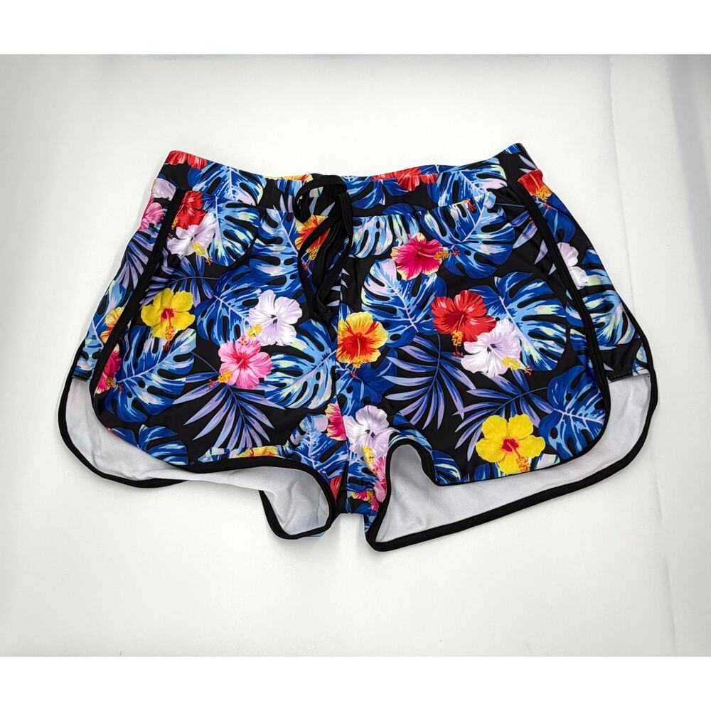 Womens XL Tropical Hawaiian Swim Shorts Floral Beach Cover Up Bottoms NWOT